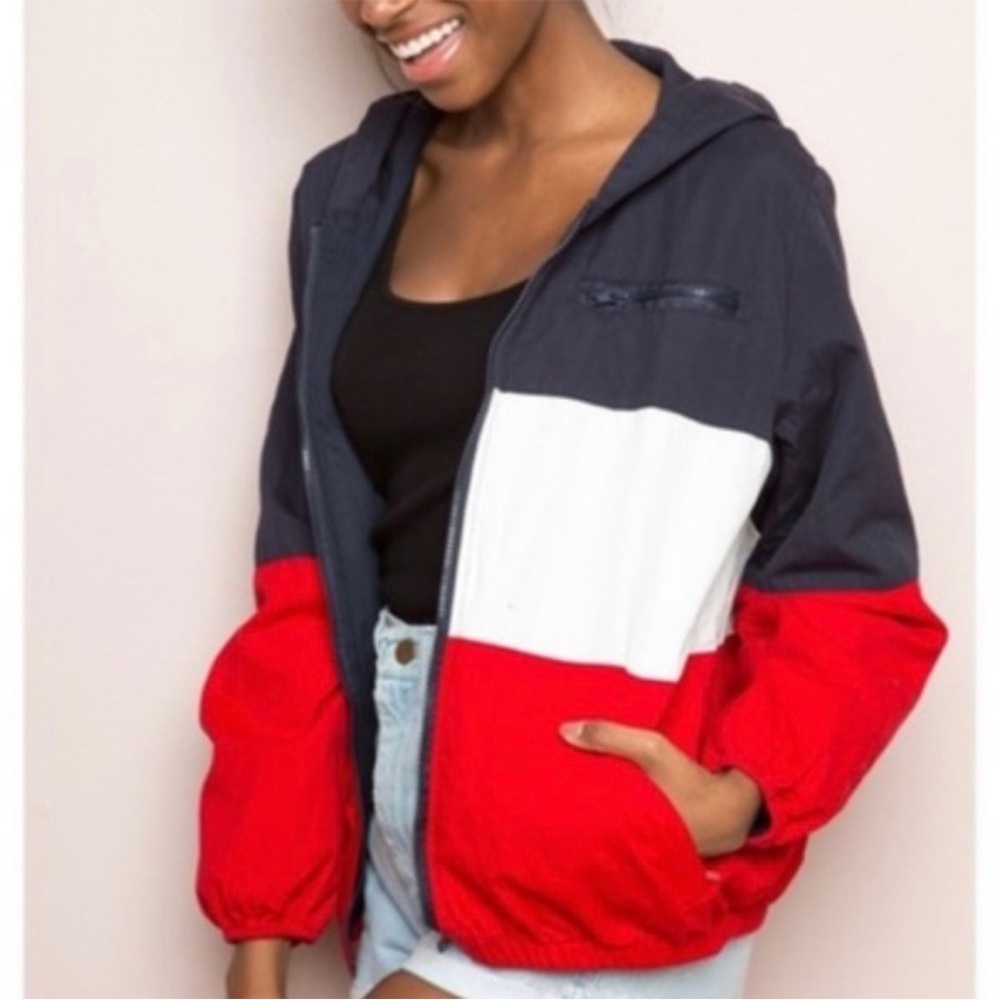 Brandy Melville Windbreaker Jacket‎ red white and blue stripe one size - Picture 4 of 10